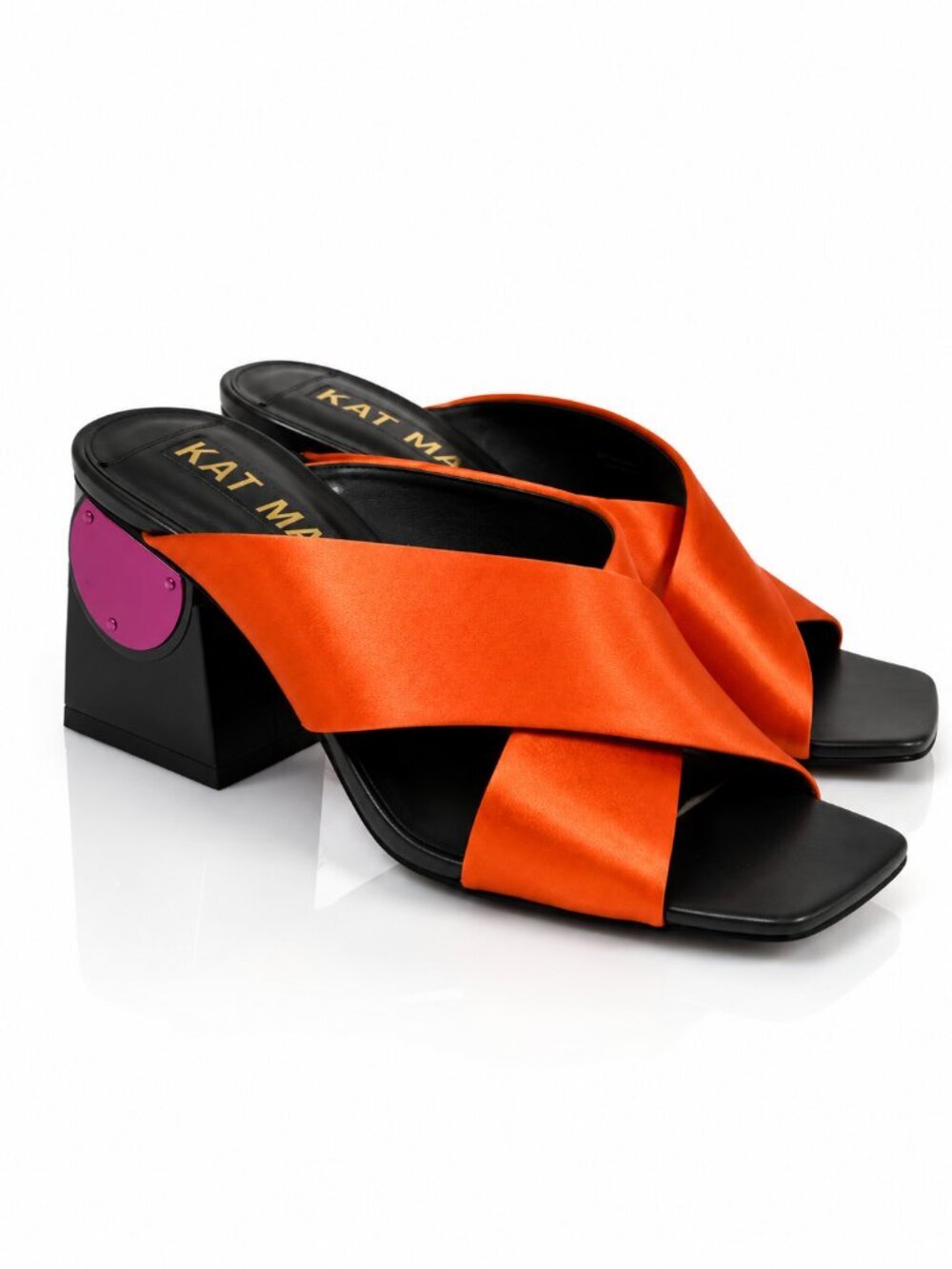 KAT MACONIE Melody Satin Block Mules Heels Orange 38 US 7